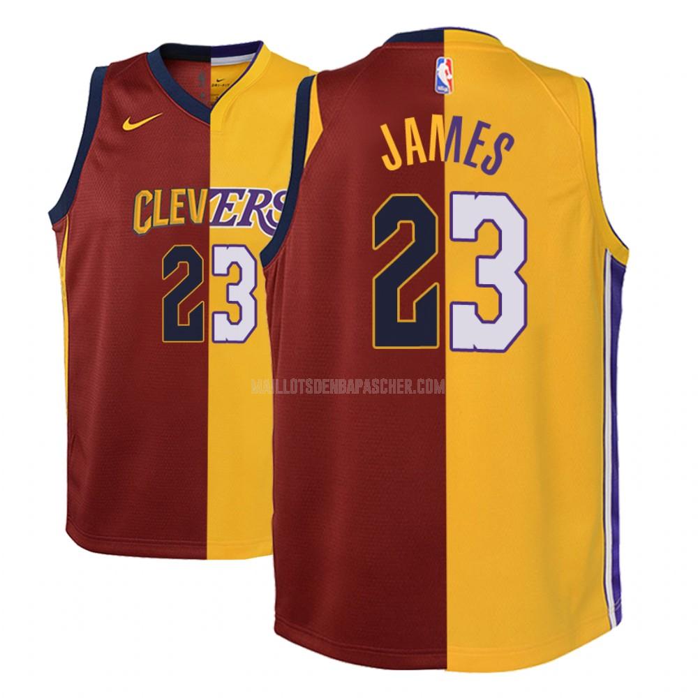 maillot nba enfant de los angeles lakers lebron james 23 rosso jaune divisé