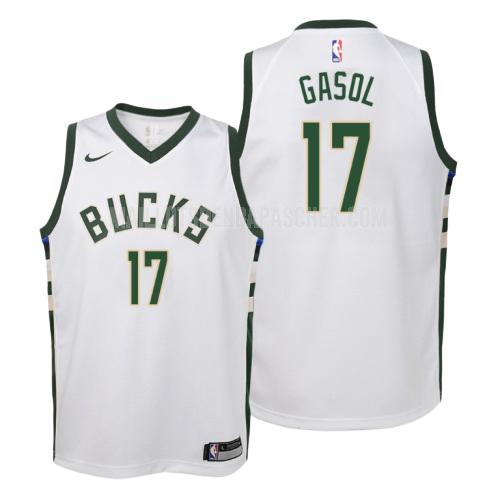 maillot nba enfant de milwaukee bucks pau gasol 17 blanc association 2018-19