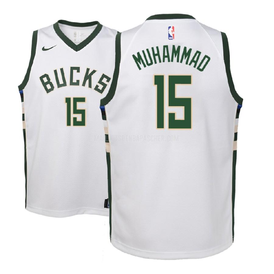 maillot nba enfant de milwaukee bucks shabazz muhammad 15 blanc association 2017-18