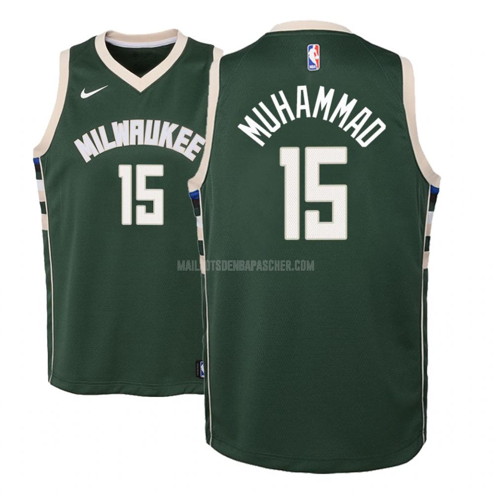 maillot nba enfant de milwaukee bucks shabazz muhammad 15 vert icon 2018-19