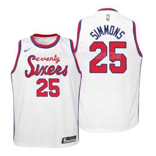 maillot nba enfant de philadelphia 76ers ben simmons 25 blanc hardwood classics