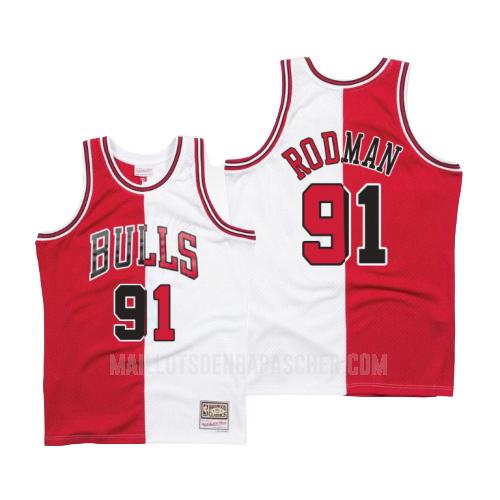 maillot nba homme de chicago bulls dennis rodman 91 rouge blanc version divisé hardwood classics