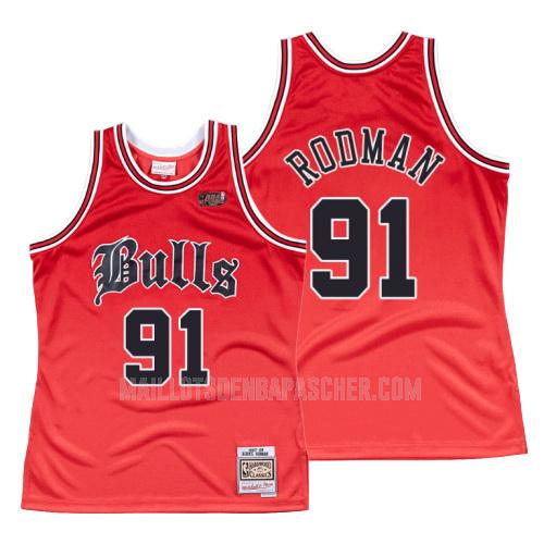 maillot nba homme de chicago bulls dennis rodman 91 rouge old english 1997-98