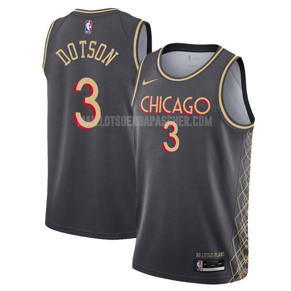 maillot nba homme de chicago bulls devon dotson 3 noir city edition 2020-21