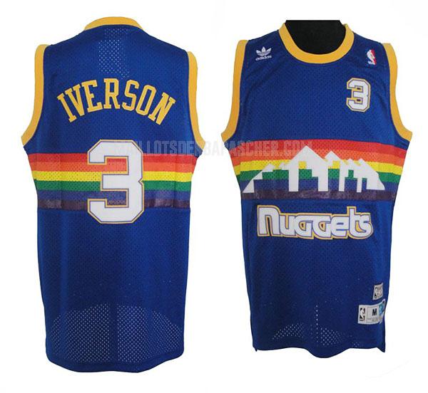 maillot nba homme de denver nuggets allen iverson 3 bleu road