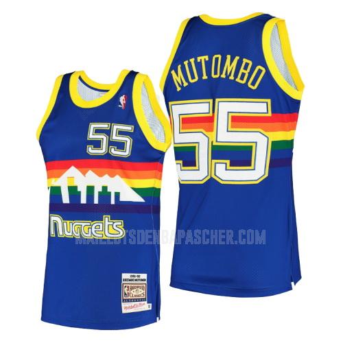 maillot nba homme de denver nuggets dikembe mutombo 55 bleu hardwood classics