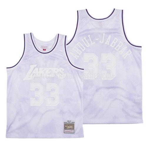 maillot nba homme de los angeles lakers kareem abdul-jabbar 33 blanc ciel nuageux