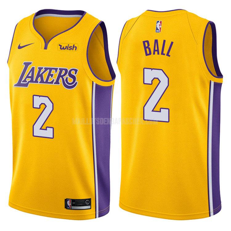 maillot nba homme de los angeles lakers lonzo ball 2 jaune icon 2017-18