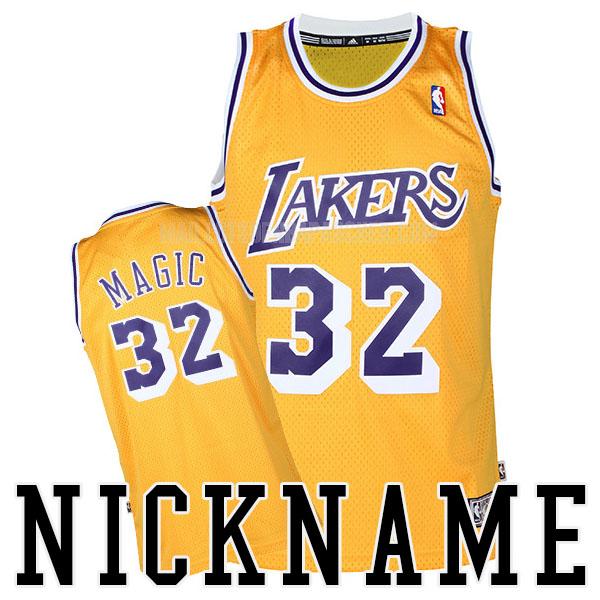 maillot nba homme de los angeles lakers magic johnson 32 jaune throwback