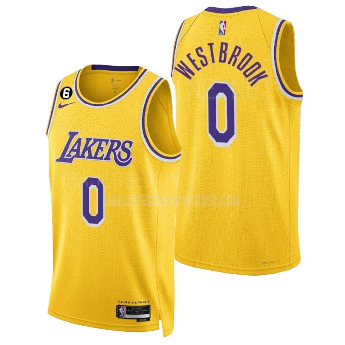 maillot nba homme de los angeles lakers russell westbrook 0 jaune icon edition 2022-23