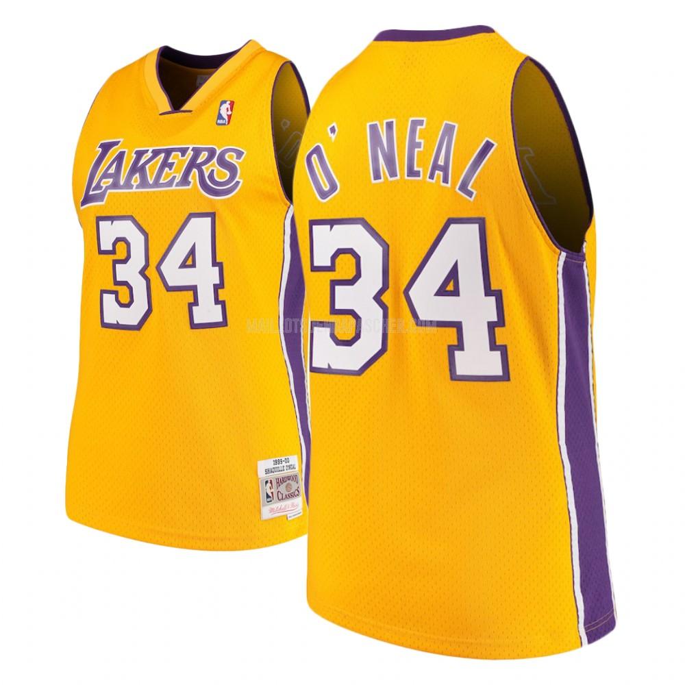 maillot nba homme de los angeles lakers shaquille o'neal 34 jaune hardwood classics