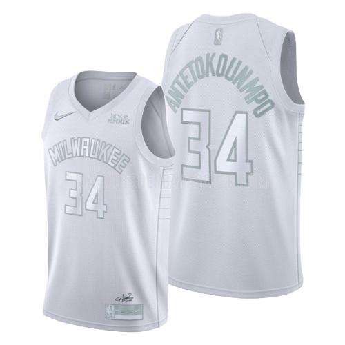 maillot nba homme de milwaukee bucks giannis antetokounmpo 34 blanc mvp