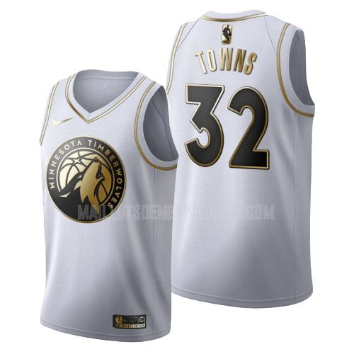 maillot nba homme de minnesota timberwolves karl anthony towns 32 blanc or version