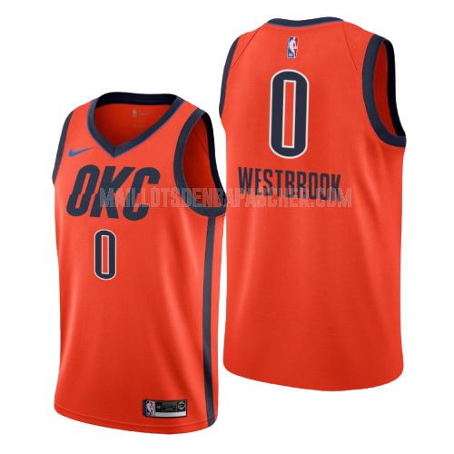 maillot nba homme de oklahoma city thunder russell westbrook 0 orange earned version