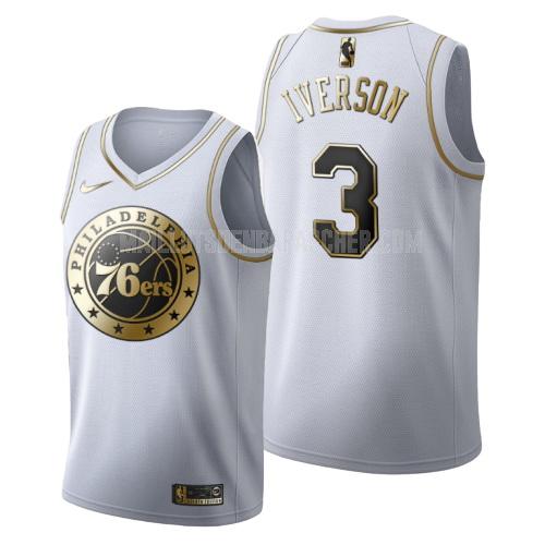 maillot nba homme de philadelphia 76ers allen iverson 3 blanc or version