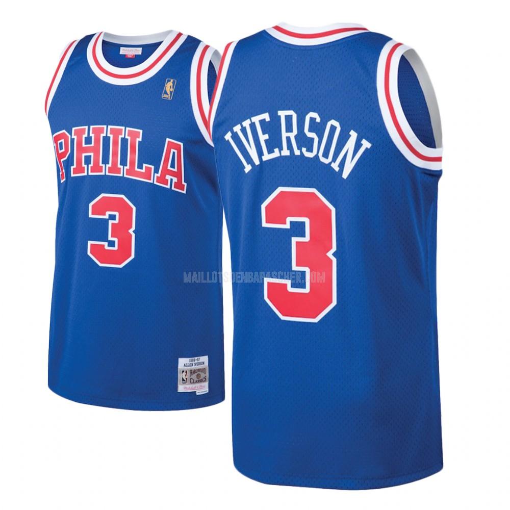 maillot nba homme de philadelphia 76ers allen iverson 3 bleu hardwood classics