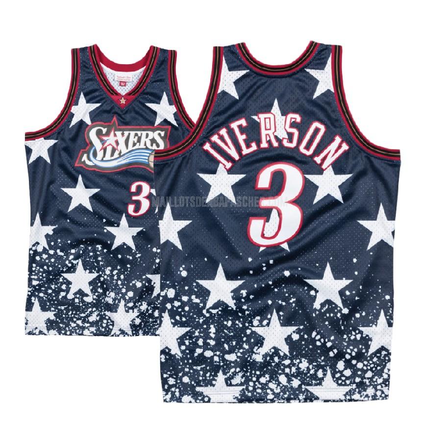 maillot nba homme de philadelphia 76ers allen iverson 3 bleu marin throwback