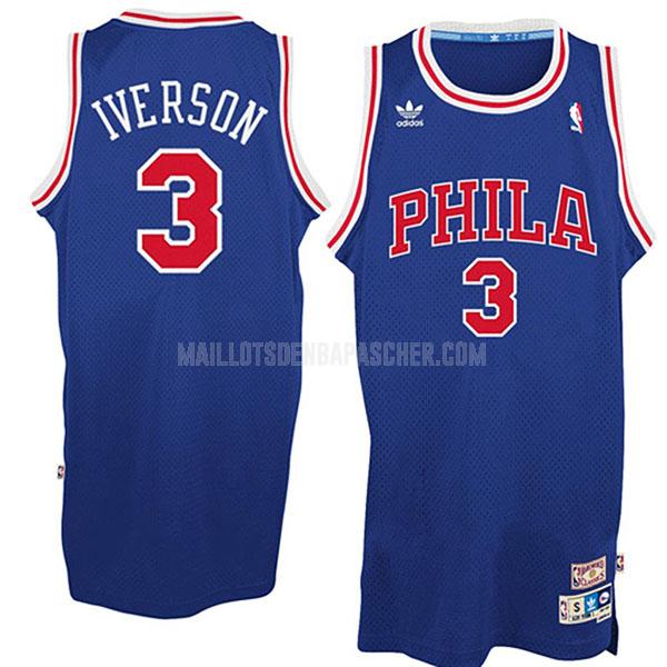 maillot nba homme de philadelphia 76ers allen iverson 3 bleu throwback