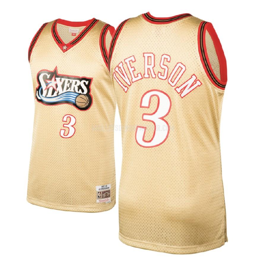 maillot nba homme de philadelphia 76ers allen iverson 3 jaune hardwood classics 1997-98