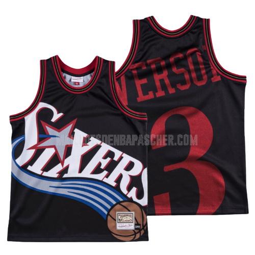 maillot nba homme de philadelphia 76ers allen iverson 3 noir big face