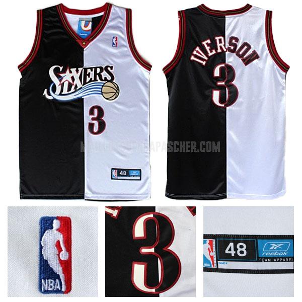 maillot nba homme de philadelphia 76ers allen iverson 3 noir blanc hwc