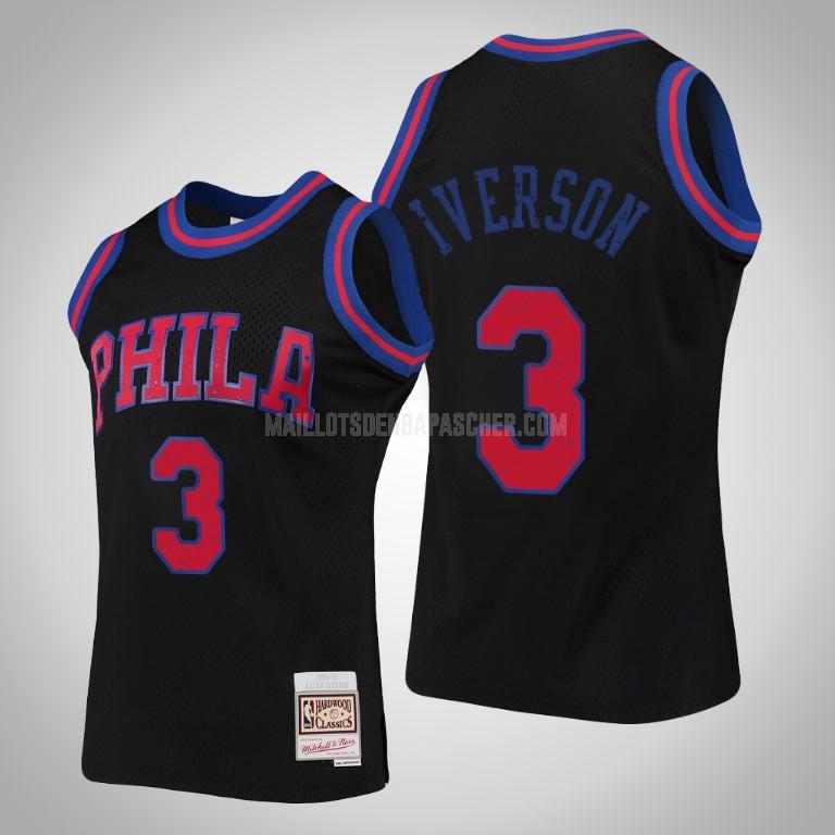 maillot nba homme de philadelphia 76ers allen iverson 3 noir collection de bagues