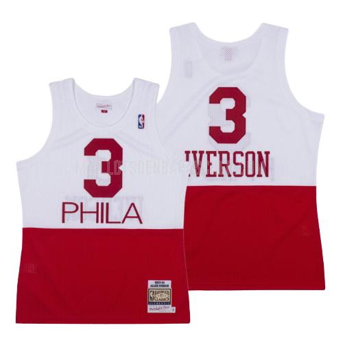 maillot nba homme de philadelphia 76ers allen iverson 3 rouge blanc hardwood classics