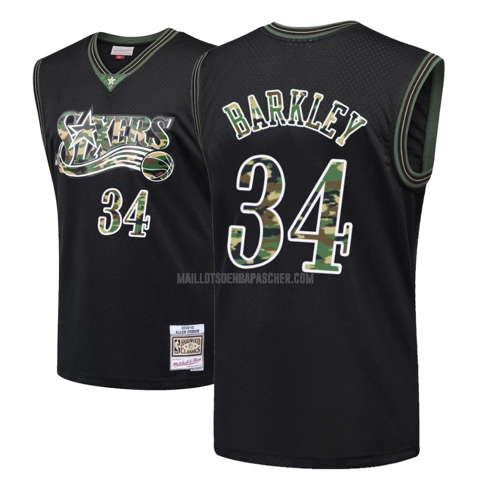 maillot nba homme de philadelphia 76ers charles barkley 34 noir feu droit camouflage