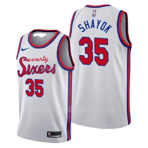 maillot nba homme de philadelphia 76ers marial shayok 35 blanc classique swingman