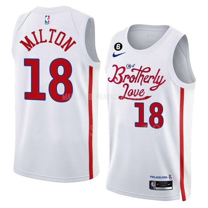 maillot nba homme de philadelphia 76ers shake milton 18 blanc city edition 2022-23