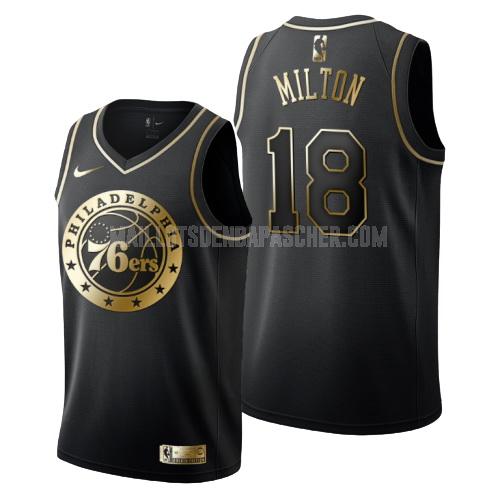 maillot nba homme de philadelphia 76ers shake milton 18 noir or version