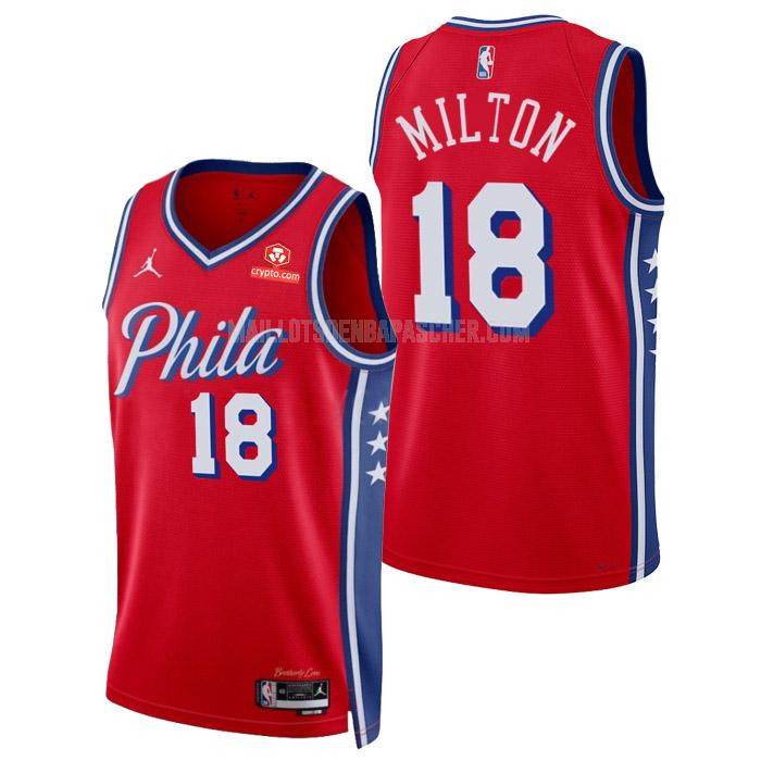 maillot nba homme de philadelphia 76ers shake milton 18 rouge statement edition 2022-23